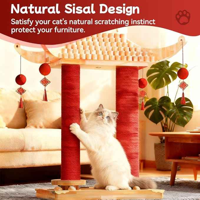 Premium Natural Hemp Double Pagoda Cat Scratcher, Durable Scratching Post for Indoor Cats, Stable Climbing Pole, Furniture Protector, Cat and Kitten Play Tower and Activity Center