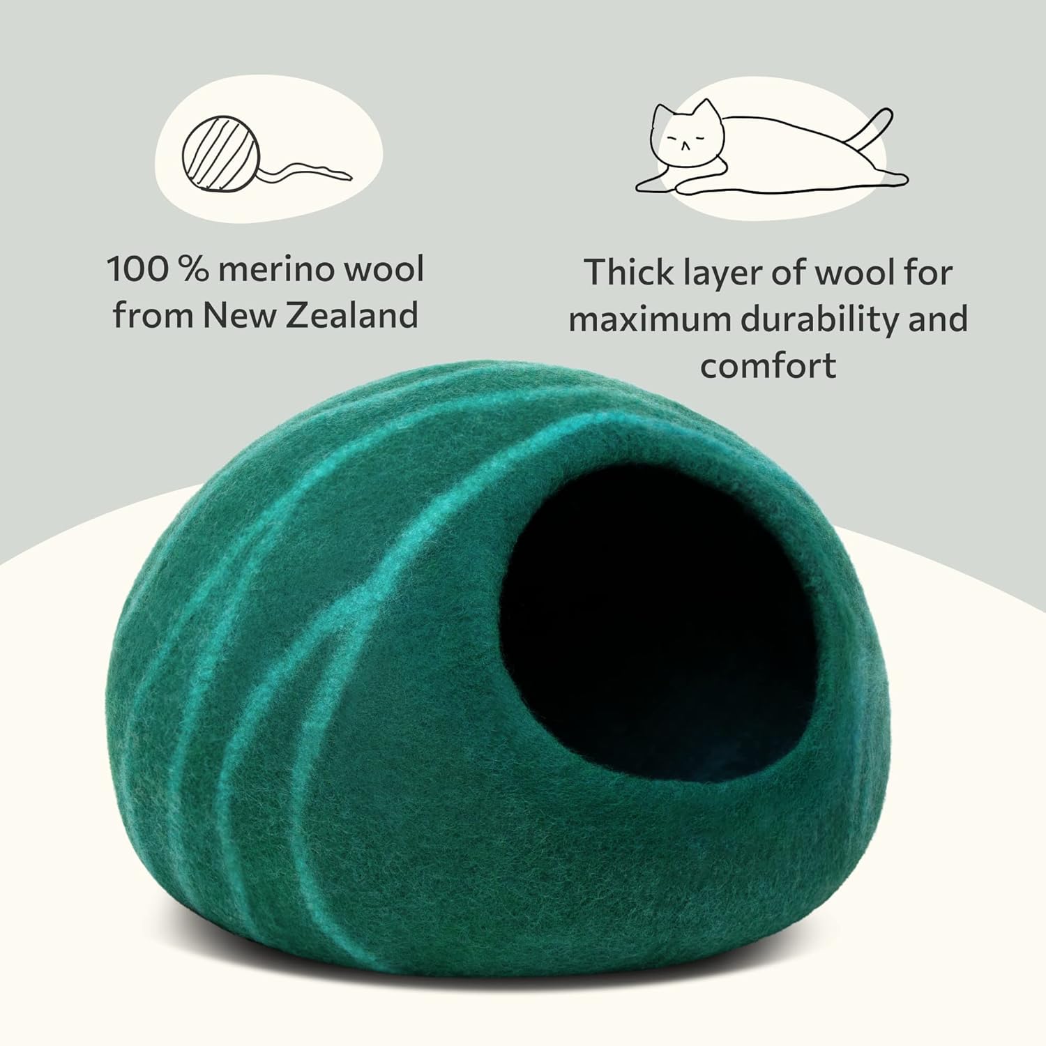 MEOWFIA Cat Cave – Premium Felt Cat Bed for Indoor Cats, Handmade 100% Merino Wool (Large, Emerald) - Pet Explorer