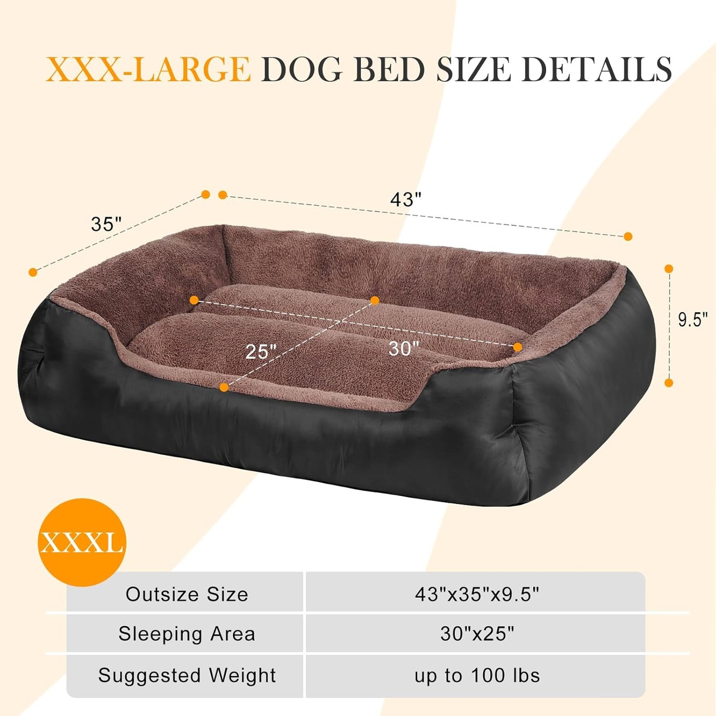 Dog Beds for Extra Large Dogs, Rectangle Washable Pet Bed with Sides, Big Dog Couch Bed with Non-Slip Bottom - Pet Explorer