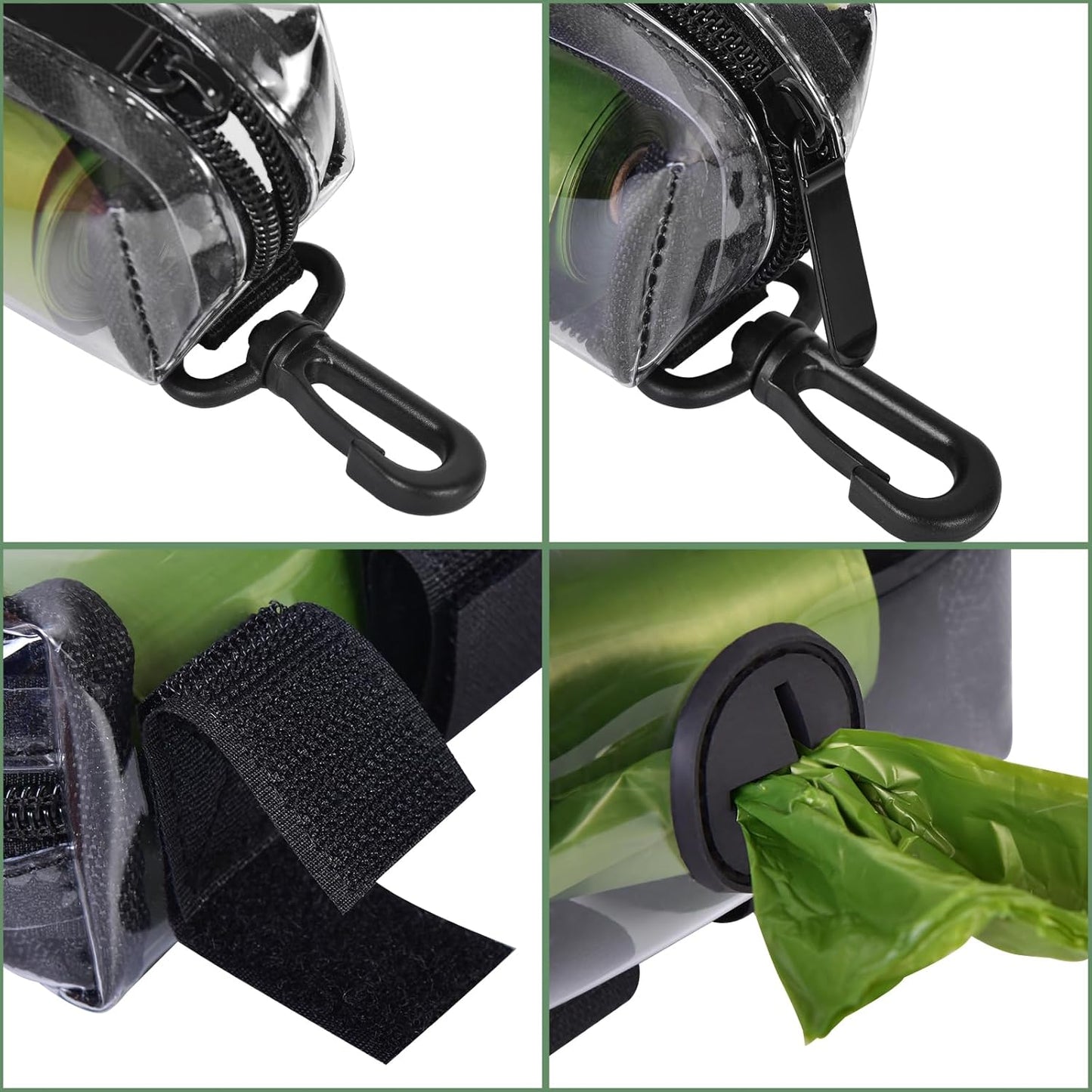 Clear Metal Dog Waste Bag Dispenser & Holder - Portable, 1 Hand Free, Fits Leash Accessory, Set Includes Dog Poop Bags - Pet Explorer