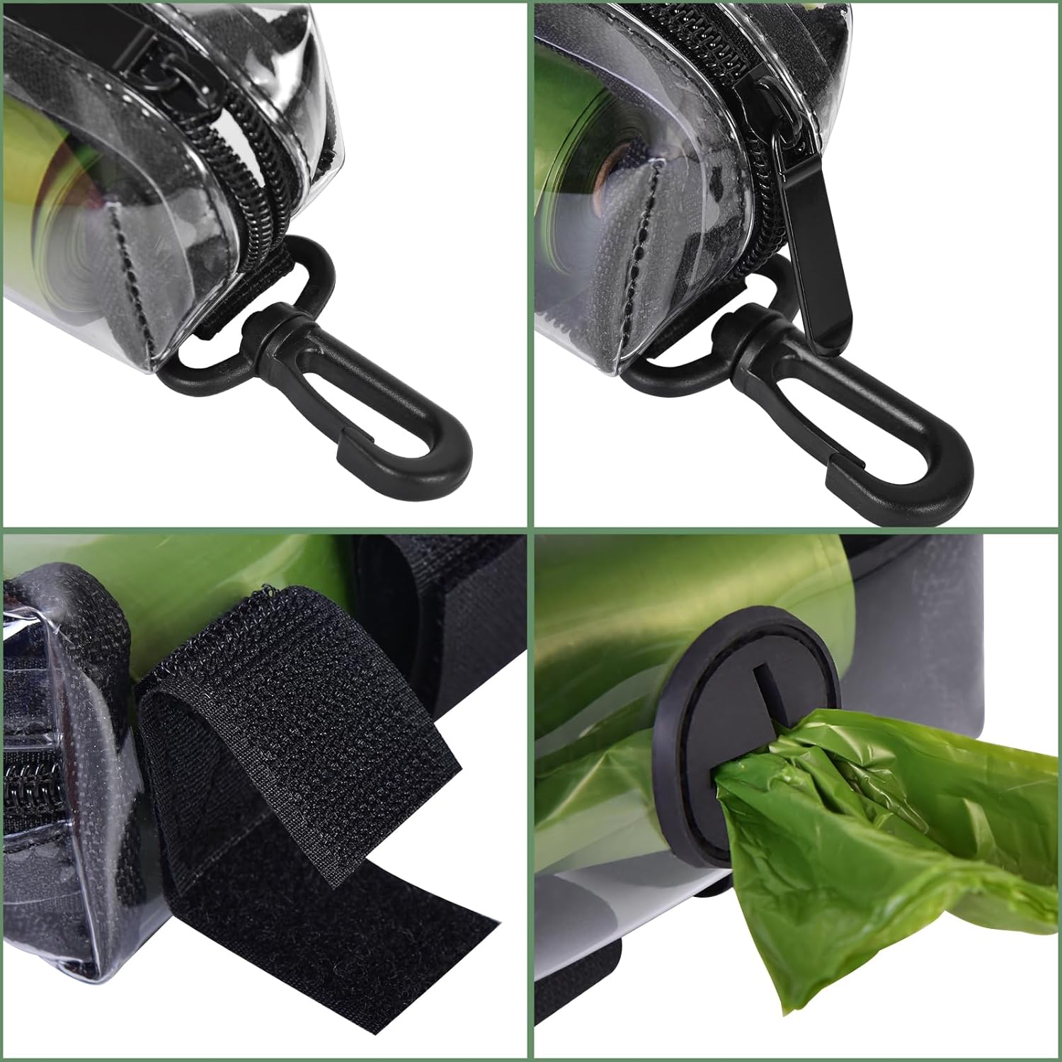Clear Metal Dog Waste Bag Dispenser & Holder - Portable, 1 Hand Free, Fits Leash Accessory, Set Includes Dog Poop Bags - Pet Explorer
