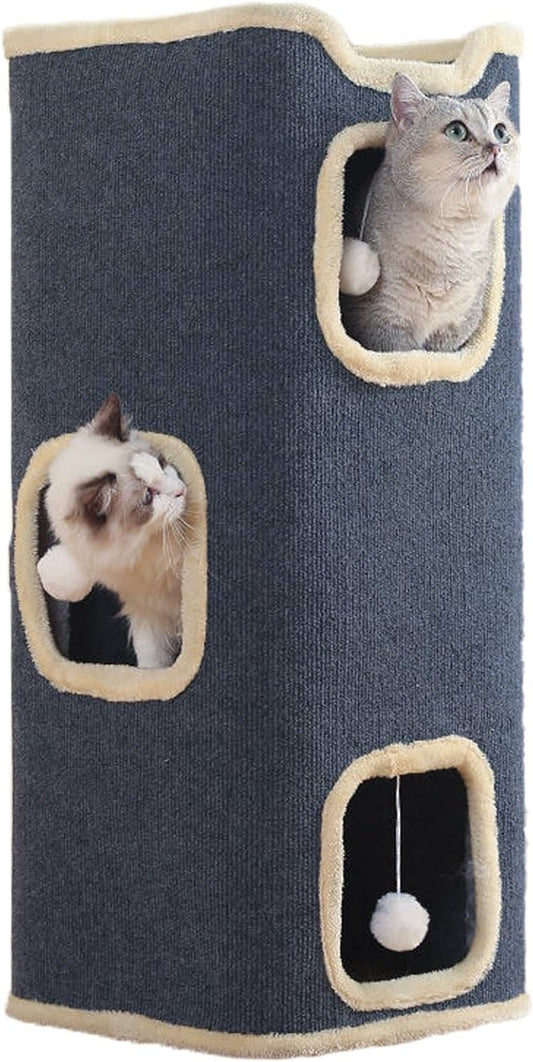 Cat House for Indoor, Multi-Level Cat Condo Foldable Cave Bed (3-Level) - Pet Explorer
