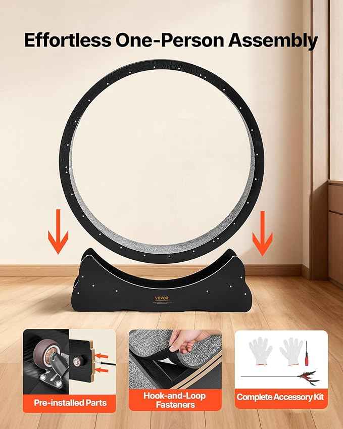 VEVOR Cat Exercise Wheel, 48 in Wooden Cat Running Wheel for Indoor Cats up to 28 lbs, Cats Treadmill with Carpeted Runway & Locking Mechanism, Quiet Kitten Sport Toys for Pets Fitness & Health, Black