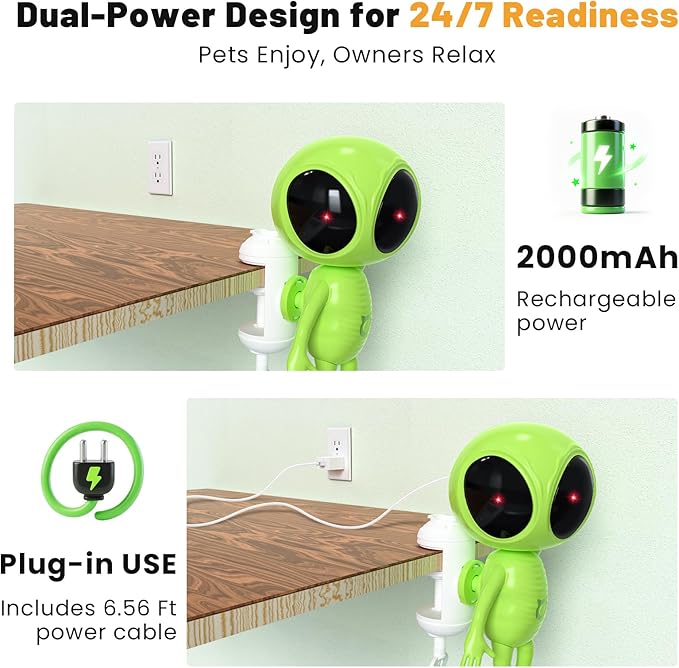 Cat Laser Toy, 2-in-1 Interactive Toys with Dual Laser & Catnip UFO Dangler, Smart Motion-Activated Random Trajectory, 4 Speed Modes, Rechargeable, Quiet & Clamp Design for Bored Indoor Cats