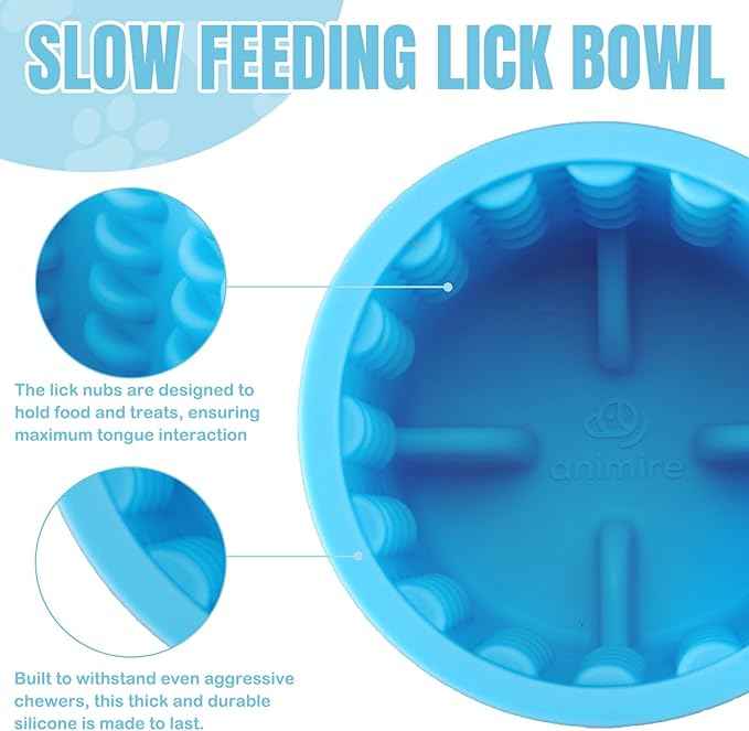 Dog Lick Bowl, Anxiety Relief Dog Licking Mat Freezer Treat Dispenser, Non-Slip Anti-Choking Silicone Slow Feeder Lick Bowl for Small Medium & Large Breed Dogs, BPA Free(Light Blue,M-L)