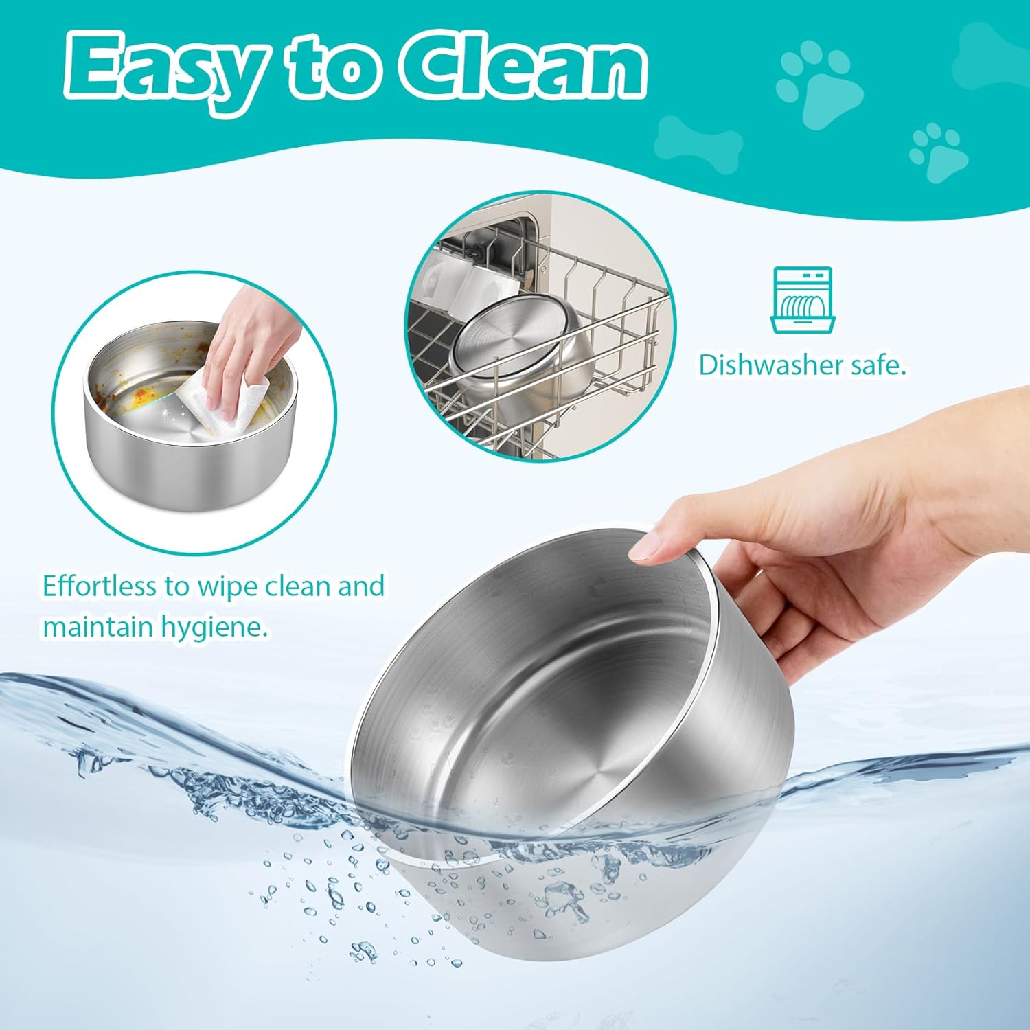 LIANLAI Stainless Steel Dog Bowls, Rust-Resistant Metal Large Dog Bowl, Double-Walled Puppy Water Bowl, Ideal Bowls Large Sized（64 oz） - Pet Explorer
