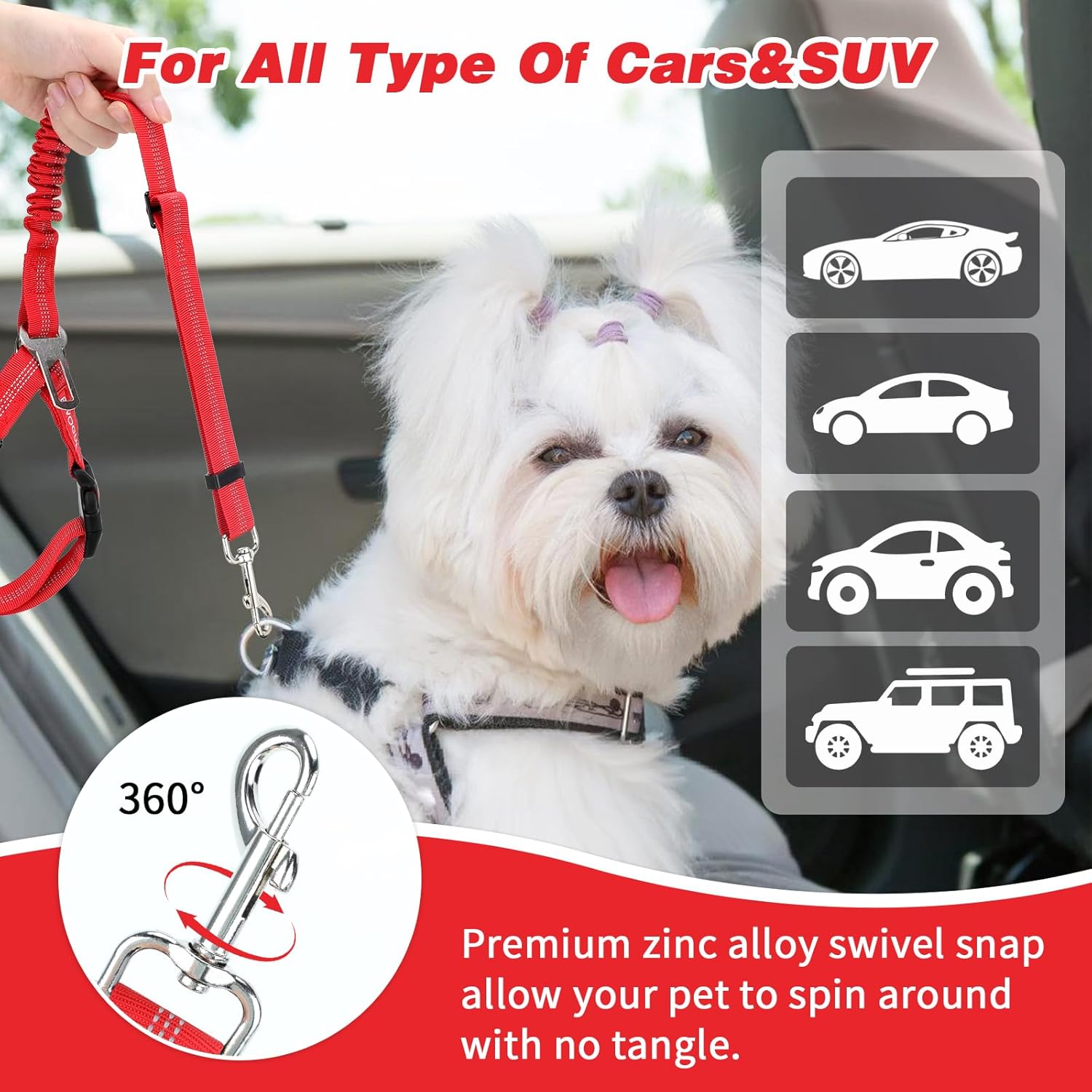BWOGUE Pet Dog Cat Seat Belt Reflective Car Dog Headrest Restraint Leash Elastic Buffer Bungee Adjustable Tangle-Free Safety Leads Vehicle Seatbelt Harness for Small, Medium and Large Dogs (1 Pack) - Pet Explorer