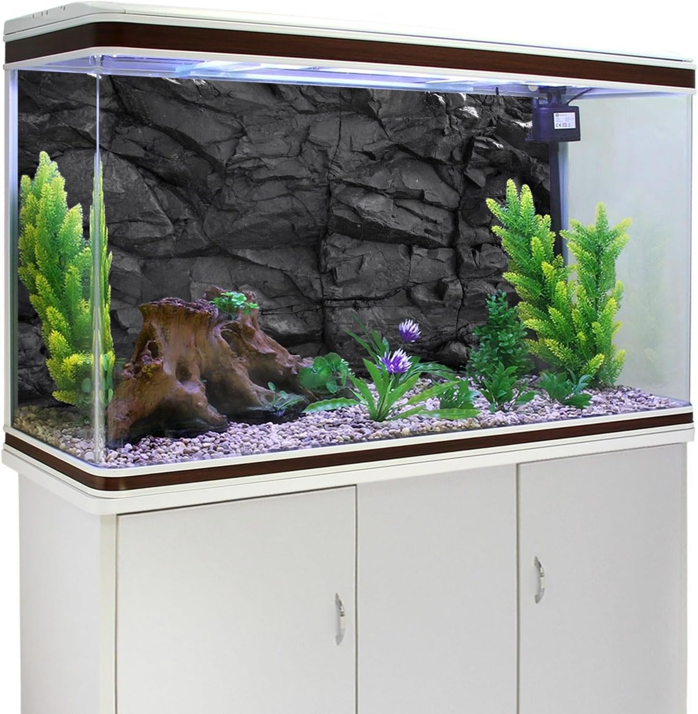 AWERT 24x12 inches Stone Aquarium Background Black Rock Fish Tank Background Rocky Terrarium Background Vinyl - Pet Explorer