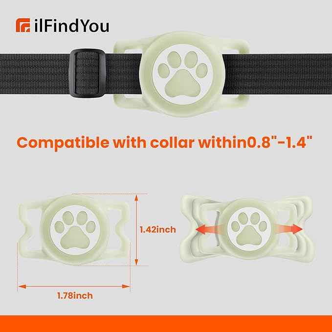 Waterproof Airtag Dog Collar Holder for Apple Air Tag, Silicone Glow Dog Airtag Holder for Dogs & Cats Collars(Luminous)