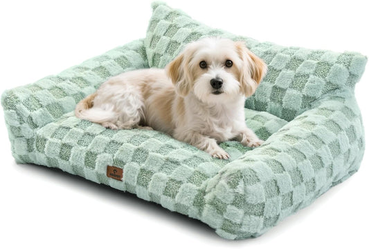 Cat Bed Cat Couch for Puppy and Kitten, Fluffy Pet Sofas Medium Dog Sofa Bed, Supportive Cats Sofa for Indoor Cats, Washable Cover & Non-Slip, 32 inch, Green - Pet Explorer
