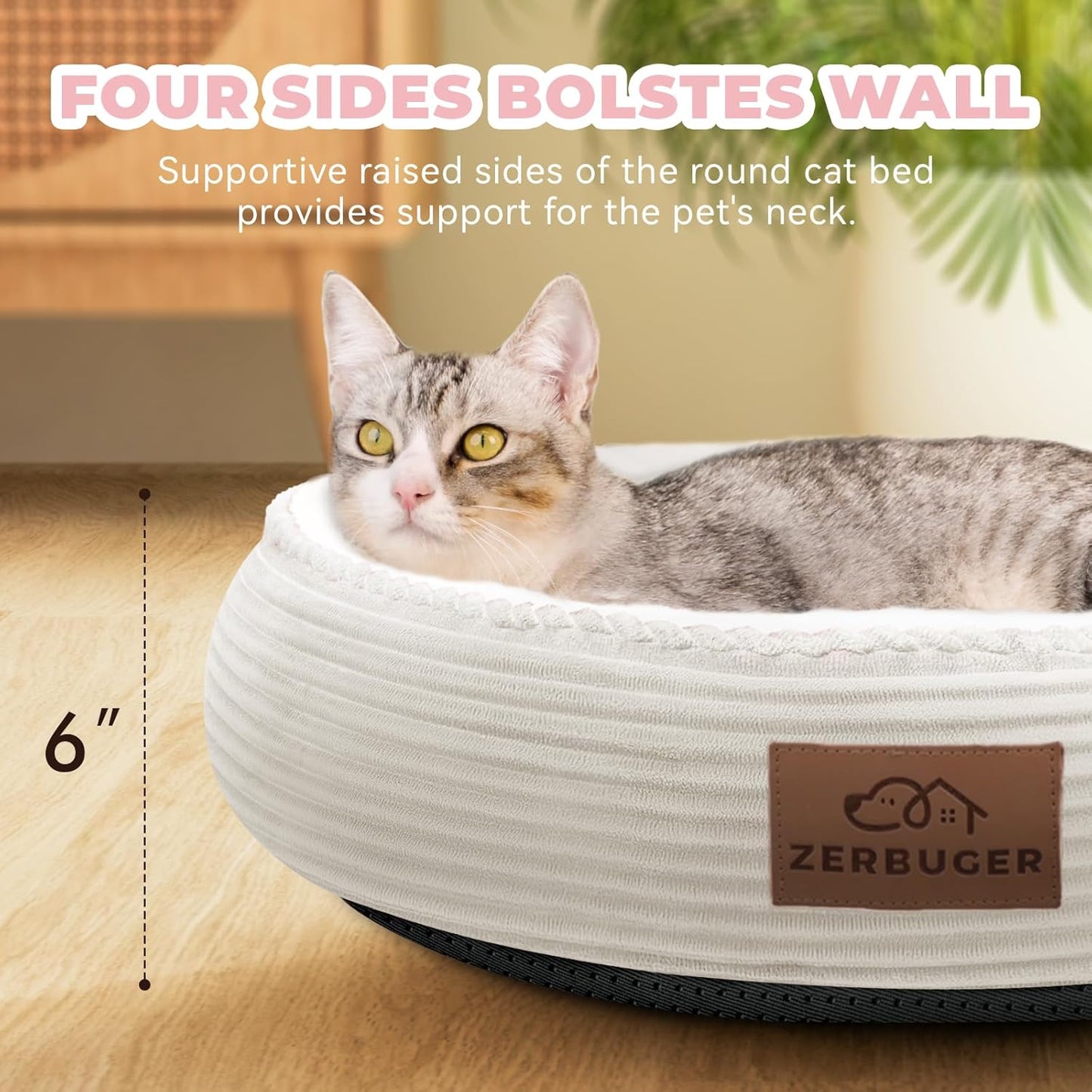 20in Cream Round Cat Dog Bed Gift for Large Medium Small Dogs Cats, Machine Washable Sleeping Sofa, Non-Slip Bottom Breathable Soft Calming Pet Cuddler for Indoor/Outdoor/Car/Cage - Pet Explorer