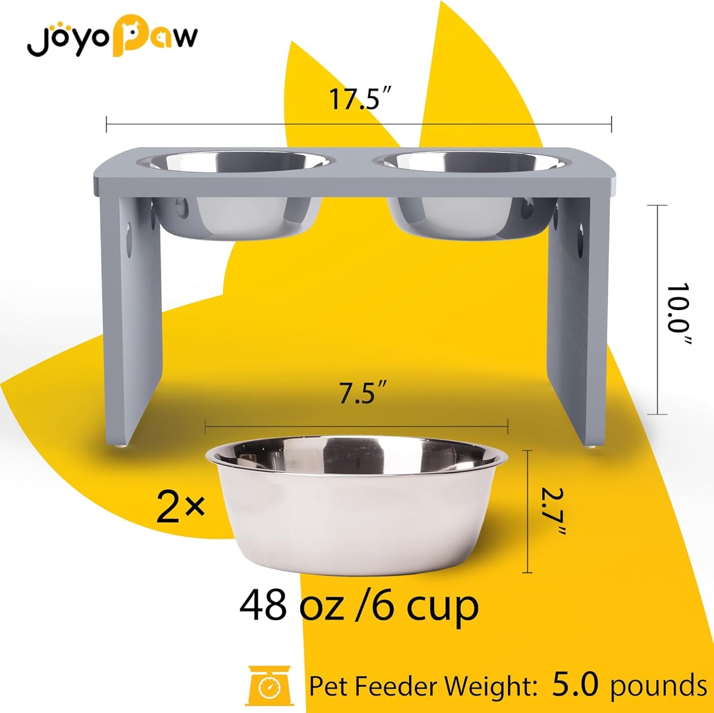 Elevated Dog Bowls, Bamboo Raised Dog Bowl for Large Dogs & Medium Dogs, with 2 Stainless Steel Bowls (10'' Tall–48 oz Bowl) - Pet Explorer