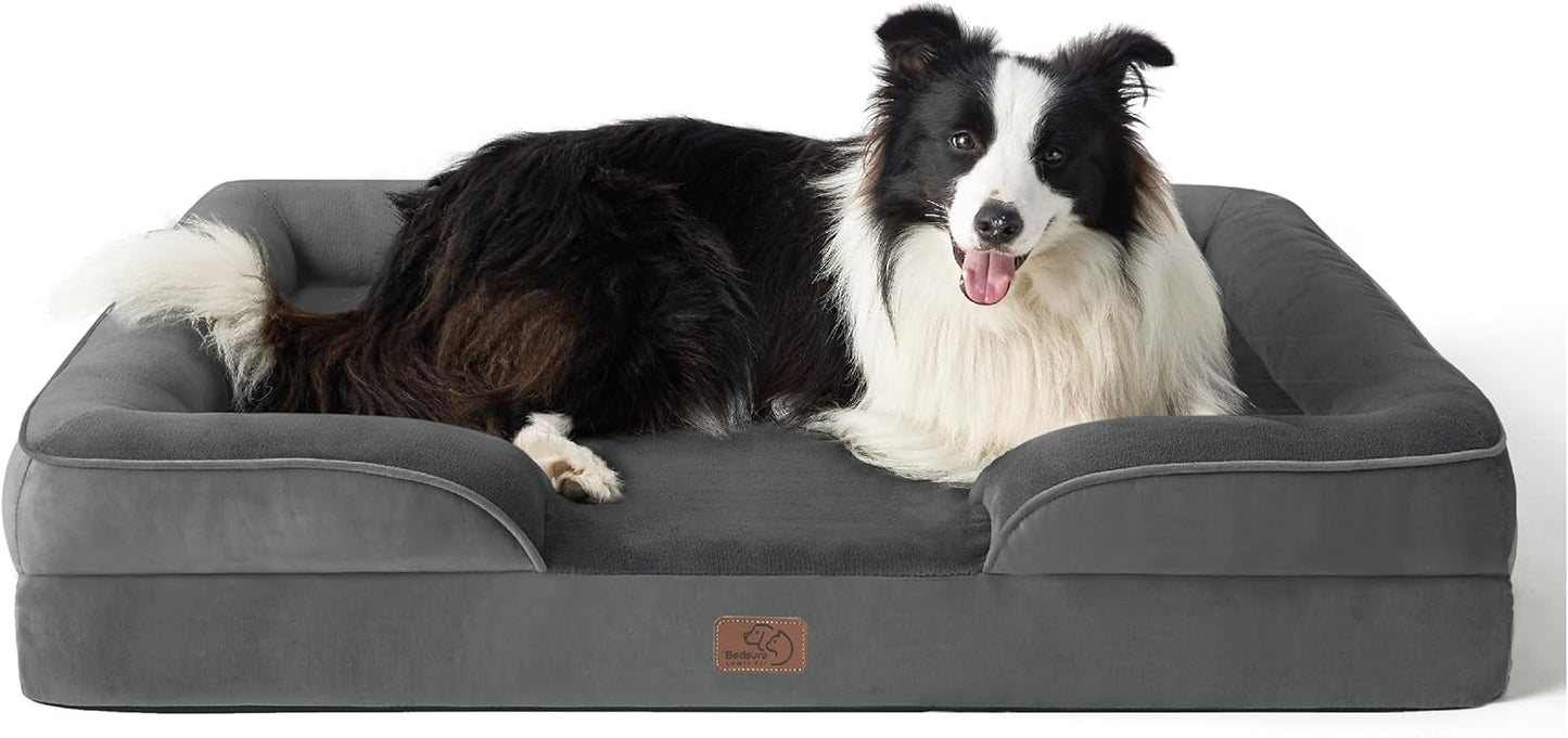 Bedsure Orthopedic Dog Beds Large Sized Dog - Washable Large Dog Cat Bed Waterproof, Comfort Dogs Couch Sofa with Washable Removable Cover, Pet Bed with Nonskid Bottom, Dark Grey, 35" - Pet Explorer