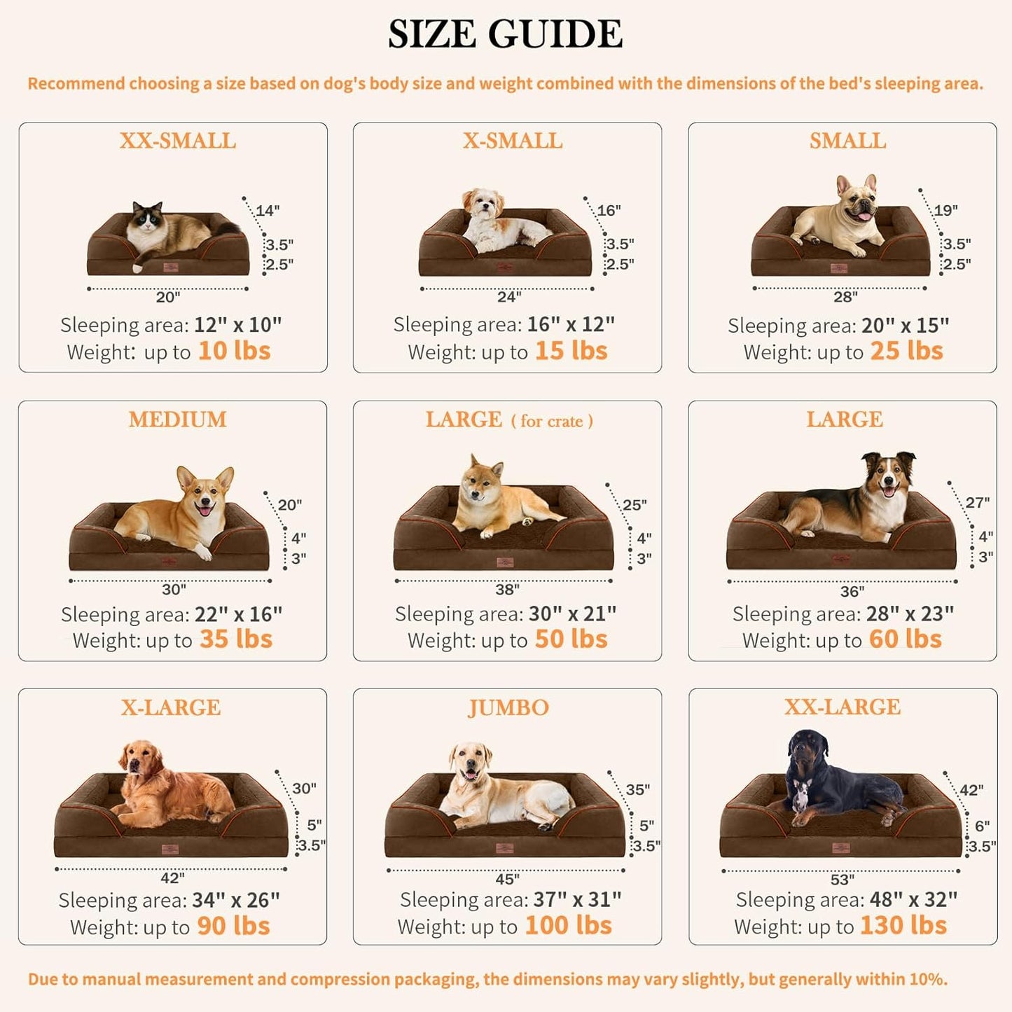 Comfort Expression Small Dog Beds Waterproof Cat Beds Orthopedic Foam Sofa Beds for Small Dogs Comfy Pet Bed with Washable Removable Cover & Non-Slip Bottom(XX-Small,Chocolate Brown) - Pet Explorer