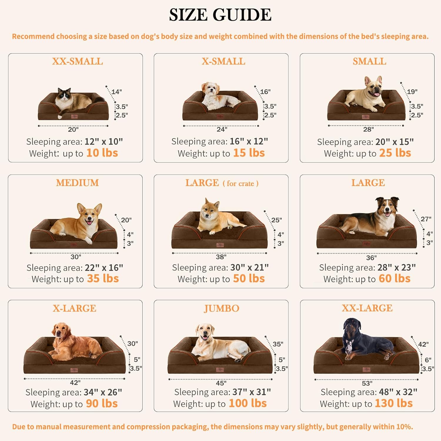 Comfort Expression Medium Dog Beds Waterproof Orthopedic Foam Dog Sofa Beds for Medium Large Dogs Comfy Pet Bed with Washable Removable Cover & Non-Slip Bottom(Medium,Chocolate Brown) - Pet Explorer