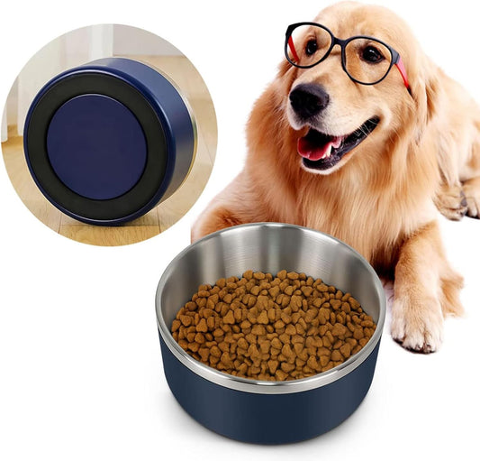 IKITCHEN Dog Bowl for Food and Water, 64 Oz Stainless Steel Pet Feeding Bowl, Durable Non-Skid Double Wall Insulated Heavy Duty with Rubber Bottom for Medium Large Sized Dogs (64 Ounces/8 Cup, Blue) - Pet Explorer