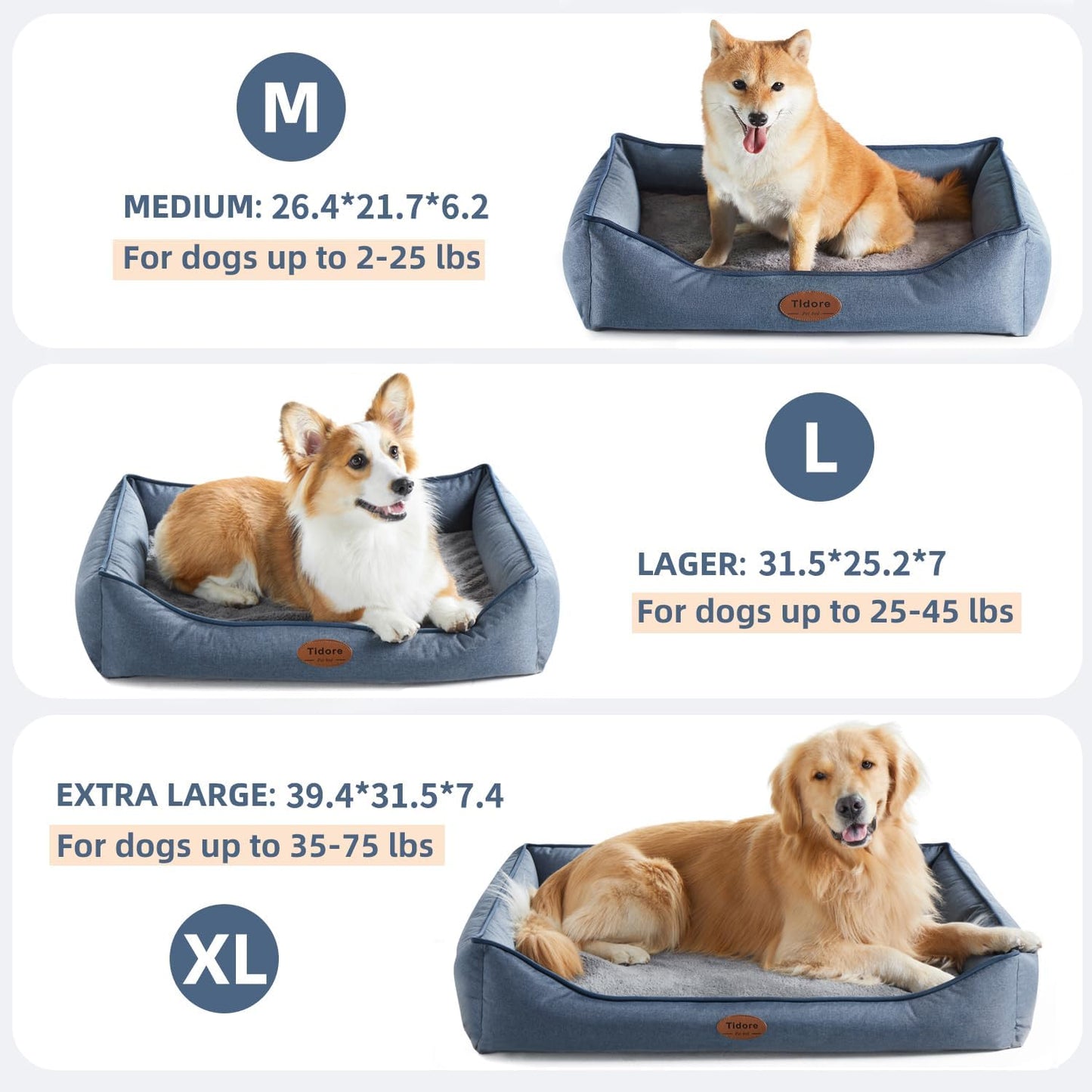 Orthopedic Dog Beds for Medium Dogs, Durable Egg Crate Foam Sofa Dog Bed wit Washable Removable Cover,Waterproof Lining,Pet Bed for Large Dogs (Denim Blue, 31.5" L x 25.2" W x 7" Th) - Pet Explorer