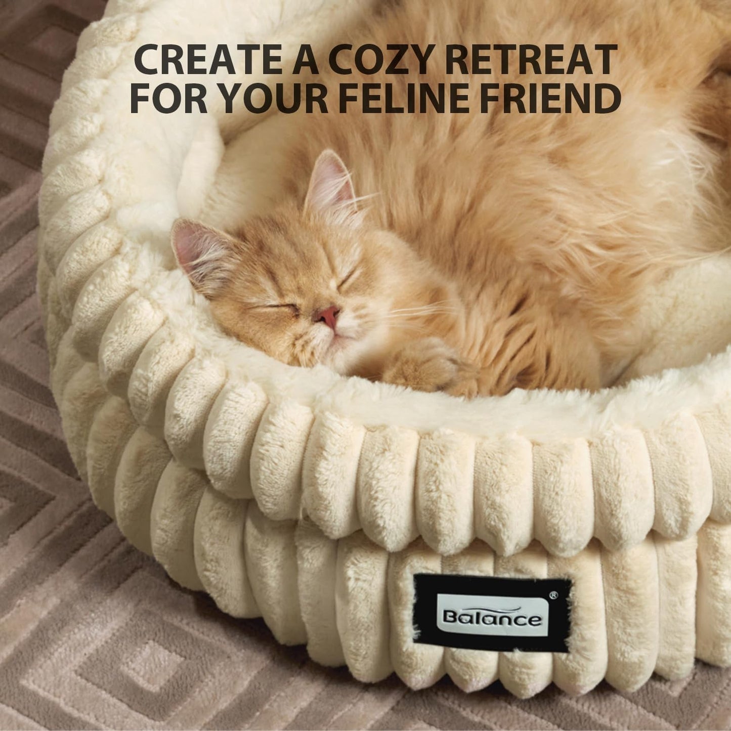 BALANCE Cat Bed Kitten Bed, Washable Round Cat Beds for Indoor Cats,Super Soft Plush Faux Fur Pet Bed for Puppy and Kitten with Anti-Slip Bottom - Pet Explorer
