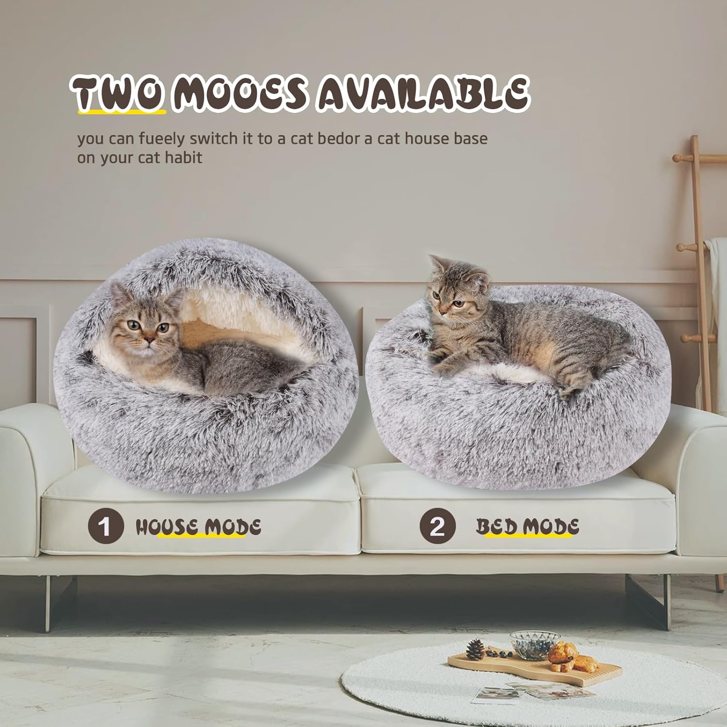 Cat Bed for Indoor Cats, Calming Cozy Cave with Self-Warming Plush, Entire Bed Machine Washable & Anti-Slip Base, Breathable Pet Bed for Small Cats&Dogs All Seasons (Khaki, 24 * 24inch) - Pet Explorer