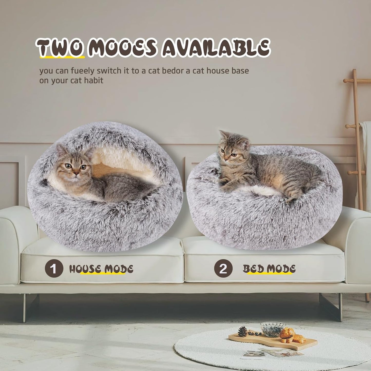 Cat Bed for Indoor Cats, Calming Cozy Cave with Self-Warming Plush, Entire Bed Machine Washable & Anti-Slip Base, Breathable Pet Bed for Small Cats&Dogs All Seasons (Khaki, 20 * 20inch) - Pet Explorer