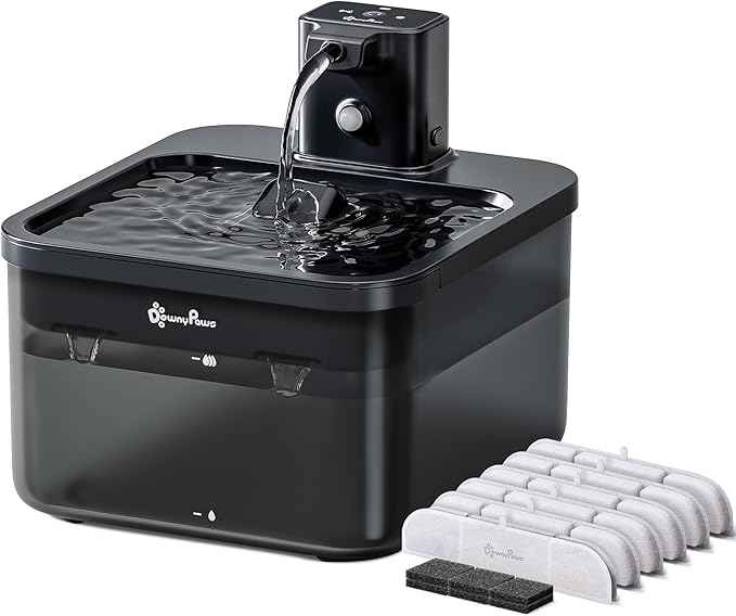 DownyPaws Battery Operated Cat Water Fountain, 84oz/2.5L Fursink Wireless Cat Waterer Fountain with Motion Sensor, BPA-Free, Black with 6 Filters