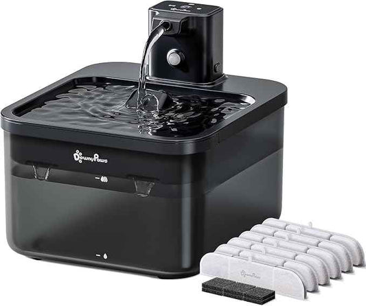 DownyPaws Battery Operated Cat Water Fountain, 84oz/2.5L Fursink Wireless Cat Waterer Fountain with Motion Sensor, BPA-Free, Black with 6 Filters