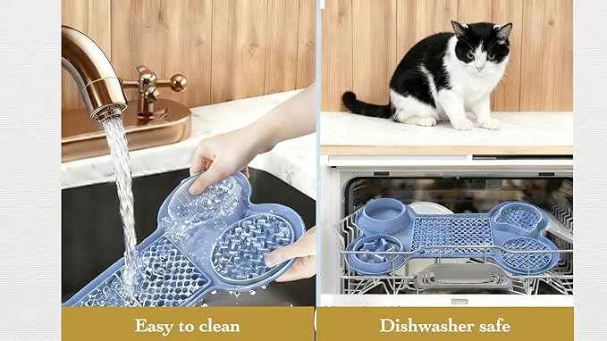 Pet Feeding Dishes,Slow Feeder Lick Mat for Dogs,Cat Licking Mat with Strong Suction Cups - 6-in-1 Interactive Snuffle Mat for Fast Eaters,Anxiety Relief,Grooming & Bath Time (Dark Blue)