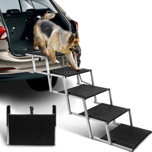 Extra Wide Dog Stairs for Large Dogs,Portable Folding Pet Stairs for Cars,SUV,Trucks,Dog Steps with Non-Slip Surface,Supports Up to 250 lb,5 Steps - Pet Explorer