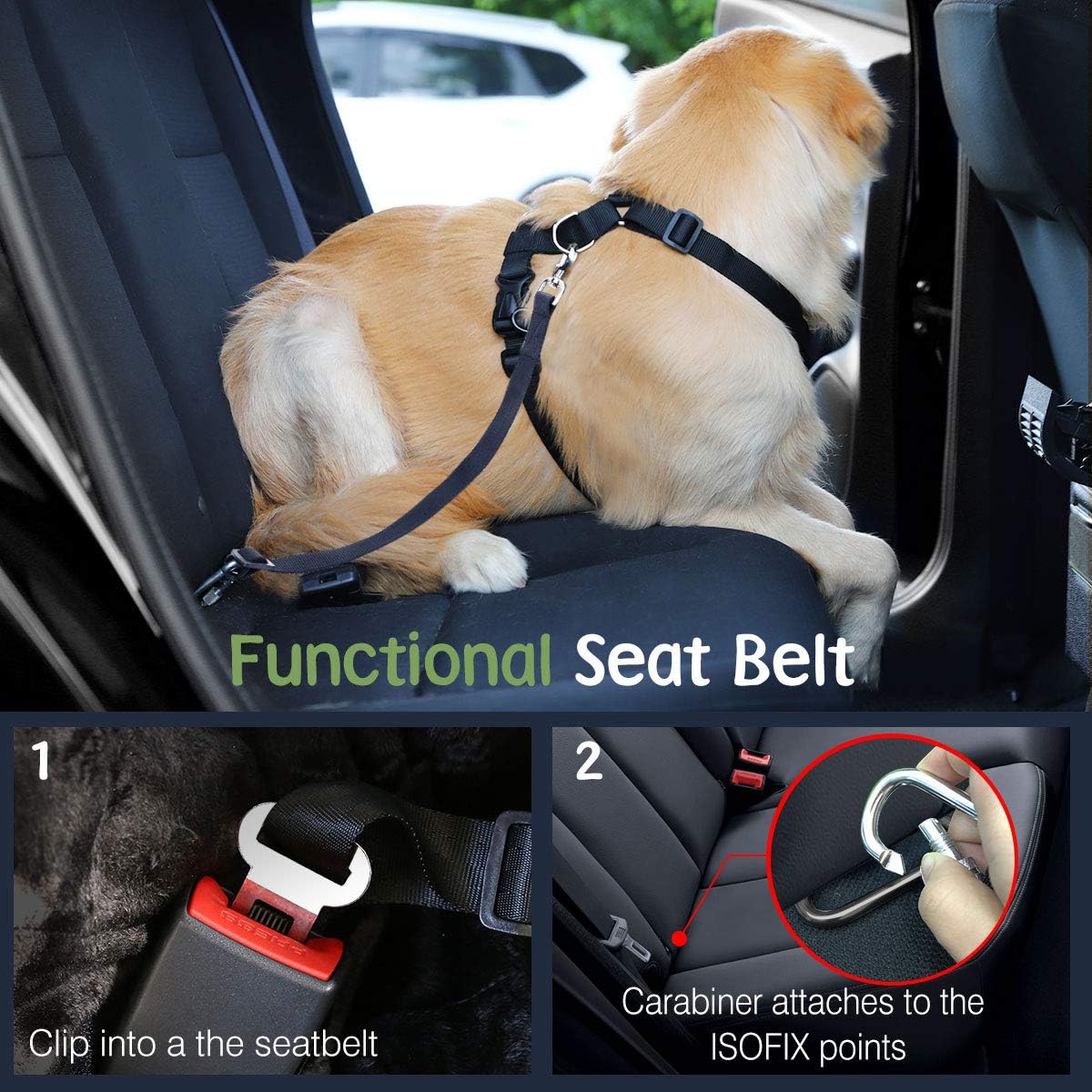 Dog Seat Belt, Safety Vest Dog Car Harness with Adjustable Buckle Dog Seat Belt for Vehicle Nylon Pet Safety Seat Belts Heavy Duty(L, Magenta) - Pet Explorer
