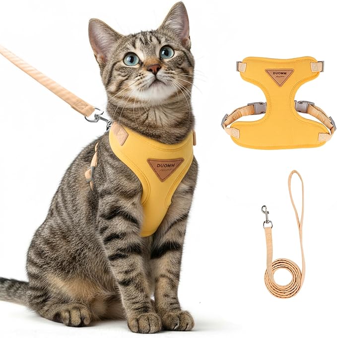 Escape-Proof Cat Harness and Leash Set - Adjustable and Comfortable - Ideal for Walking Cat Outdoors - Fits Small Dogs, Kittens, Medium, and Large Cats (Yellow, L)