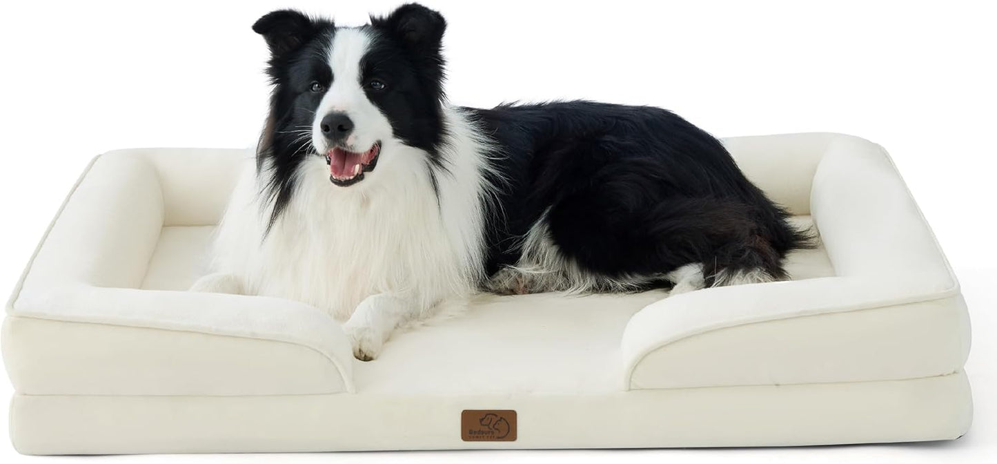 Bedsure Orthopedic Dog Beds Large Sized Dog - Washable Large Dog Cat Bed Waterproof, Comfort Dogs Couch Sofa with Washable Removable Cover, Pet Bed with Nonskid Bottom, Ivory, 35" - Pet Explorer