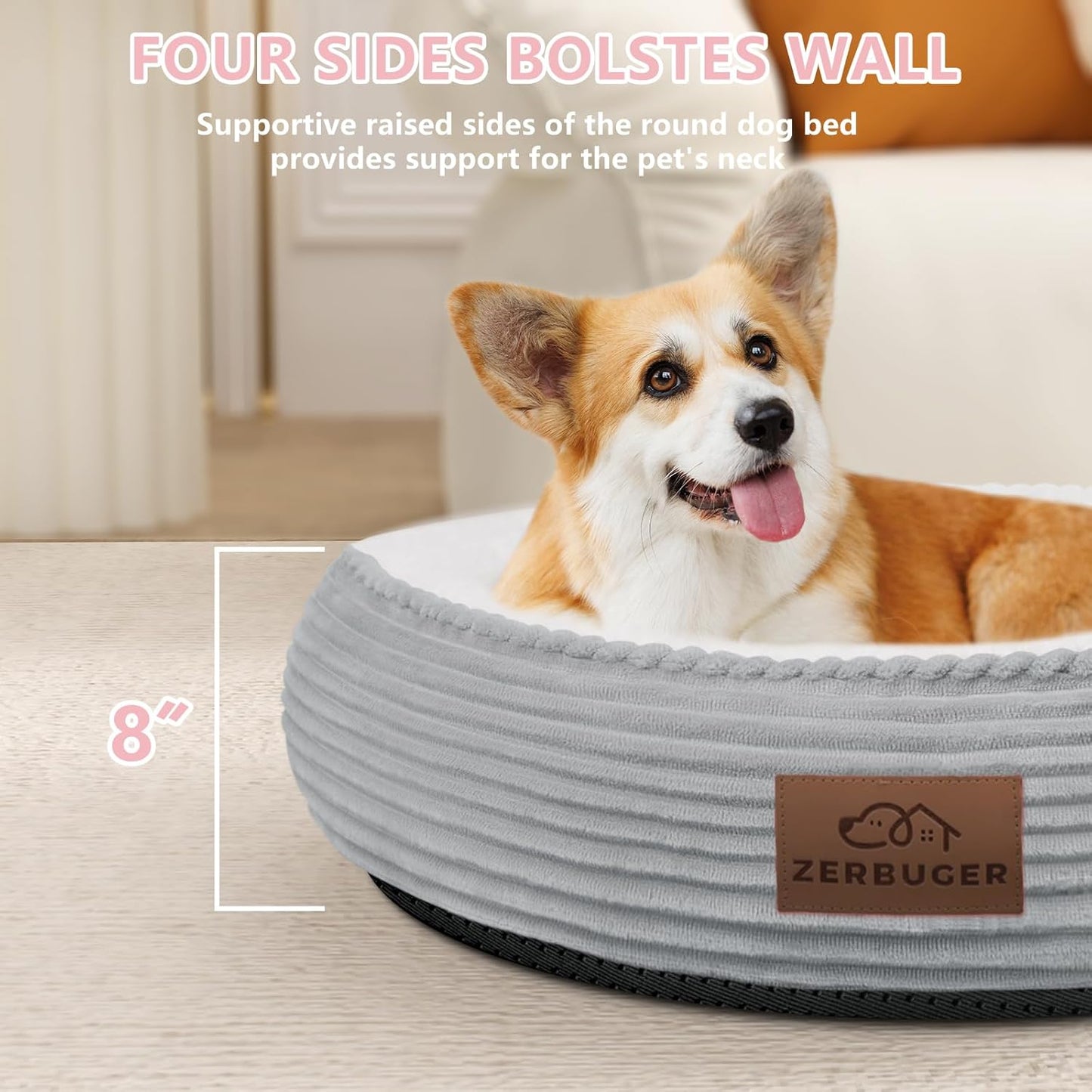 30in Dog Bed Sofa for Small/Medium/Large Dogs, Machine Washable Supportive Foam Pet Couch with Washable Removable Mat and Non-Slip Bottom, Pet Cuddler for Indoor/Outdoor/Car/Cage, Light Grey - Pet Explorer