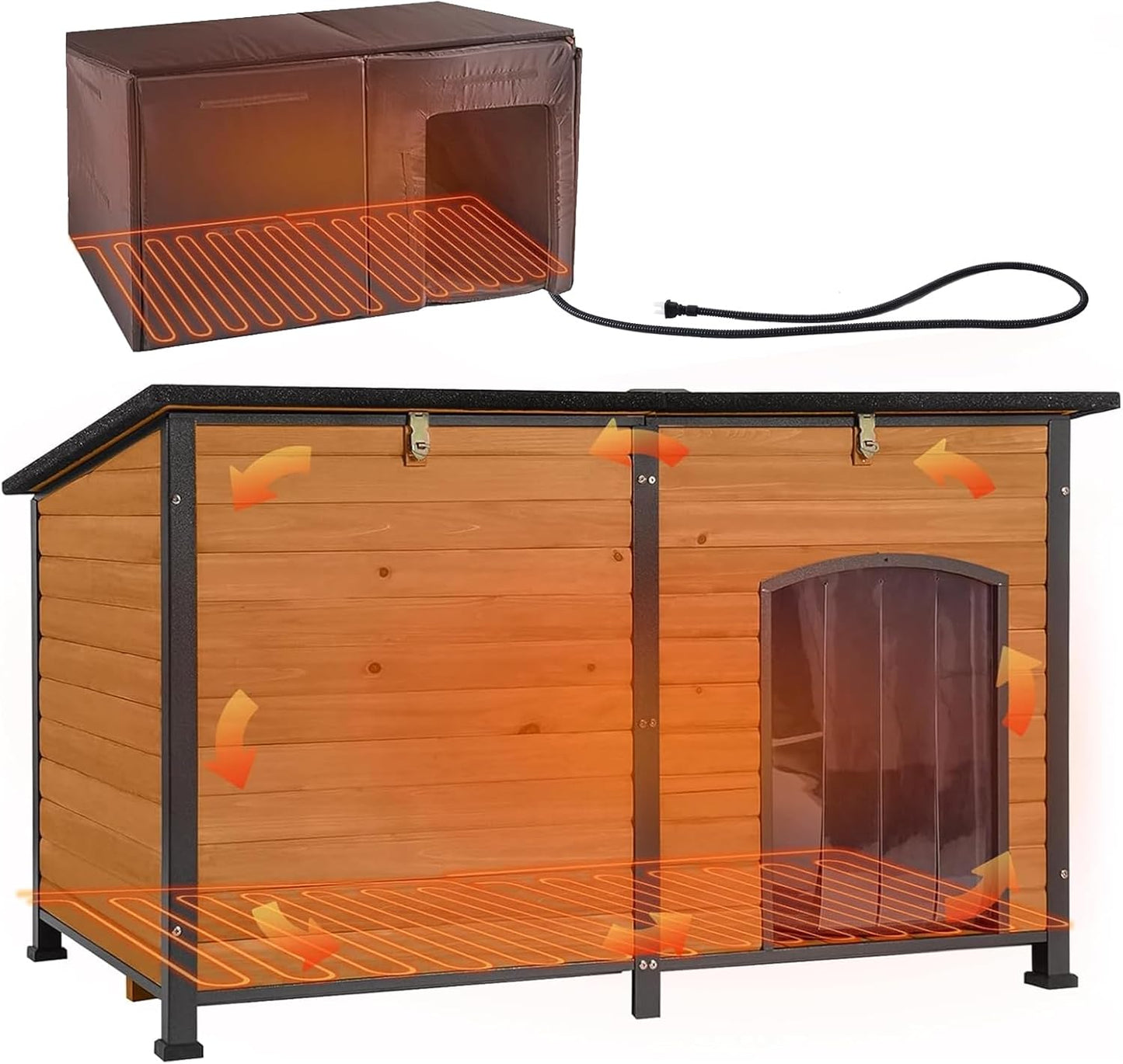 Aivituvin Extra Large Dog House Outdoor Heated Dog Kennel with Insulation Liner for Winter Strong Iron Frame Insulated Dog Cage with Heater,59" - Pet Explorer