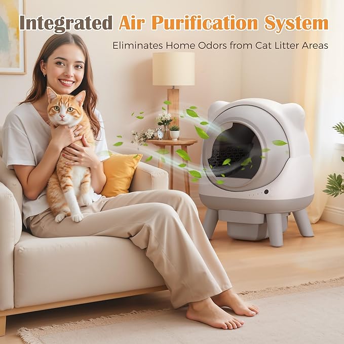 WARCAT Automatic Self-Cleaning Litter Box, Smart Litter Box with APP Control & Cat Ear Design for Multi-Cat Households, Includes Mat & Waste Bags