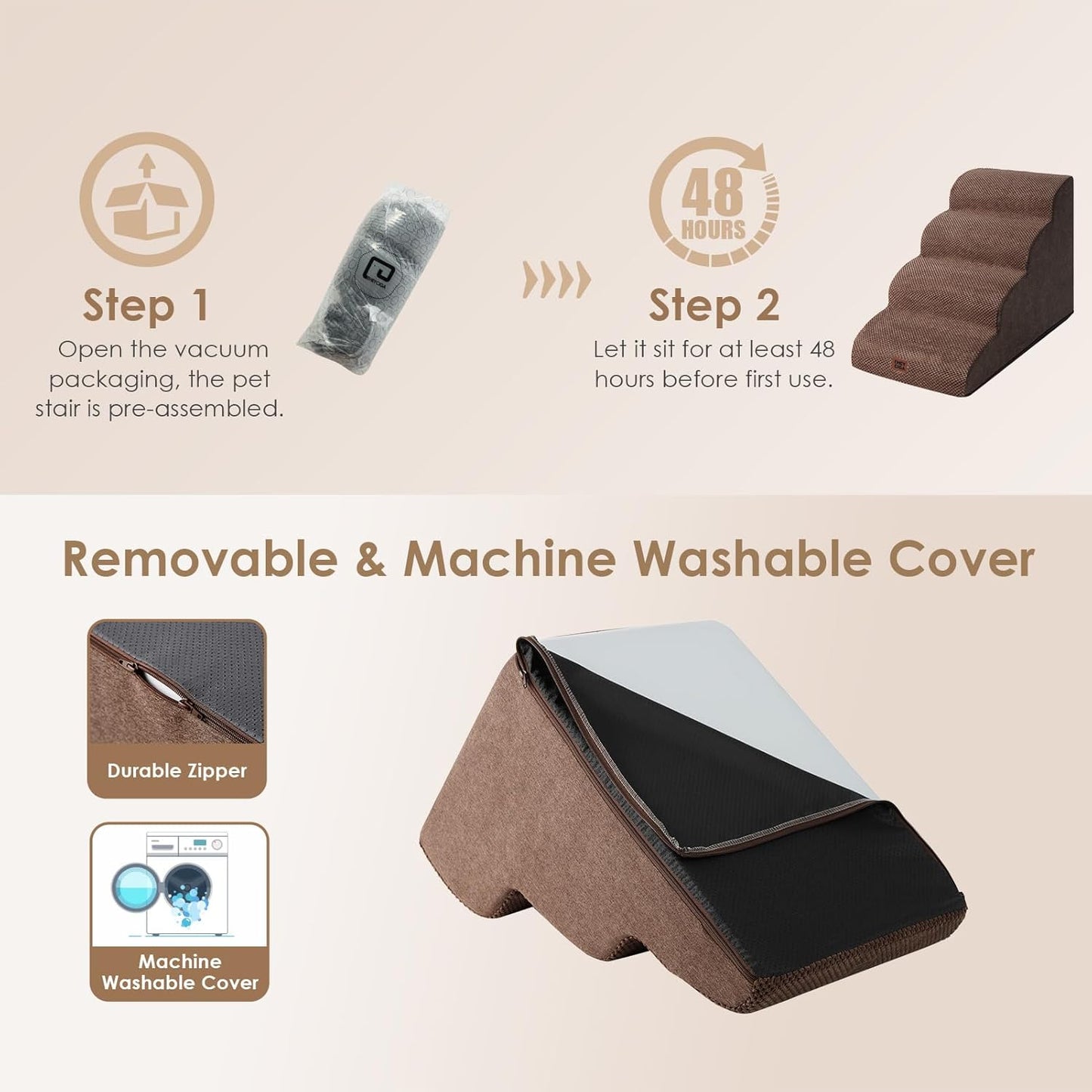 EHEYCIGA Curved Dog Stairs Ramp for High Beds 19.7" H, 4-Step Dog Steps for Small Dogs and Cats, Pet Stairs for High Bed Climbing, Non-Slip Balanced Pet Step Indoor, Brown - Pet Explorer