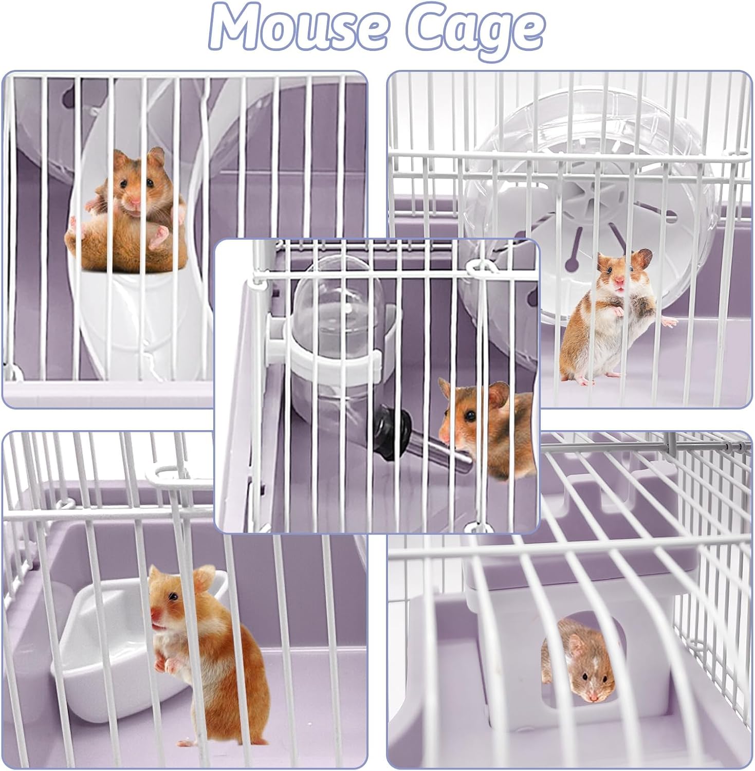 PINVNBY 2-Tier Dwarf Hamster Cage, Hamster Travel Cage Portable Mouse Cage with Running Exercise Wheels, Water Bottle and Food Dish for Hamster Mouse Rat 11.7 * 8.7 * 9.38 in (Blue) - Pet Explorer