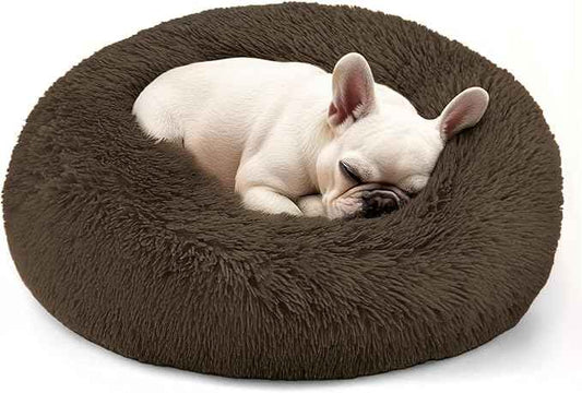 Dogs Bed for Small Dogs, Anti-Anxiety Washable Round Bed (Coffee, 24.0" L x 24.0" W x 8.0" Th)