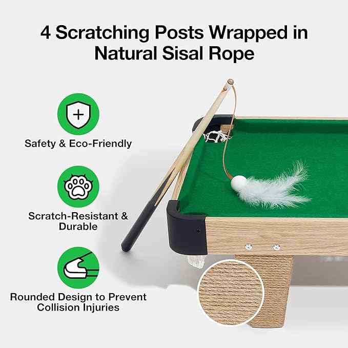 VETRESKA 4 in 1 Cat Toys Mini Pool Table, Gift for Cats, Feather Wand Toy Cat Billiard Ball Puzzle Toy, Pool Table with Scratching Post, Cat Interactive Exercise Play Rest Beds & Furniture