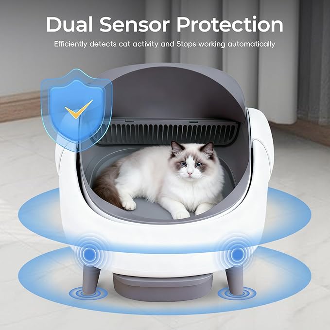 Open-Top Automatic Cat Litter Box, Self Cleaning Litter Box with APP Control，Safety Sensors，for Multiple Cats