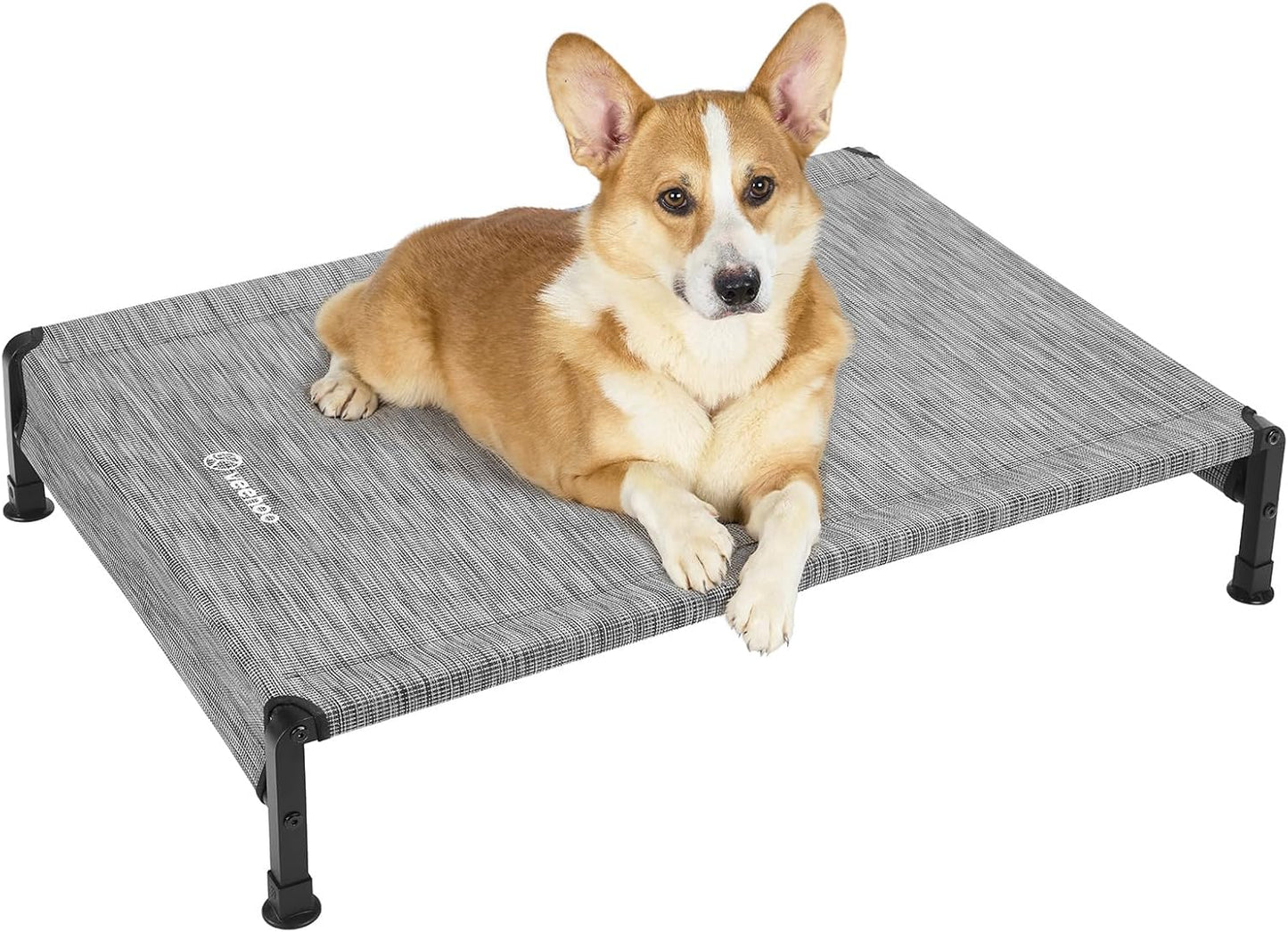 Veehoo Cooling Outdoor Dog Bed, Heavy Duty Elevated Pet Bed with Washable & Breathable Teslin Mesh, Non-Slip Silicon Feet, Dog Cot Bed with Support Hem, 35" x 22", Black Silver, CWC2433 - Pet Explorer