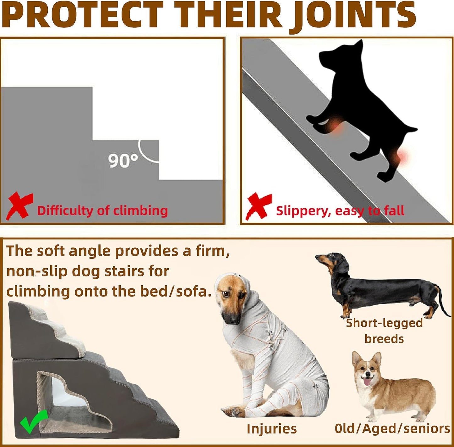 dog stairs for small dogs to 30 inches high beds, 6 step dog ramp stair for 18-36 inches couch-bed,pet stairs for small old meduim large dogs cats,Non-Slip balanced 6 tiers ladder,75 pounds Studry 33D - Pet Explorer