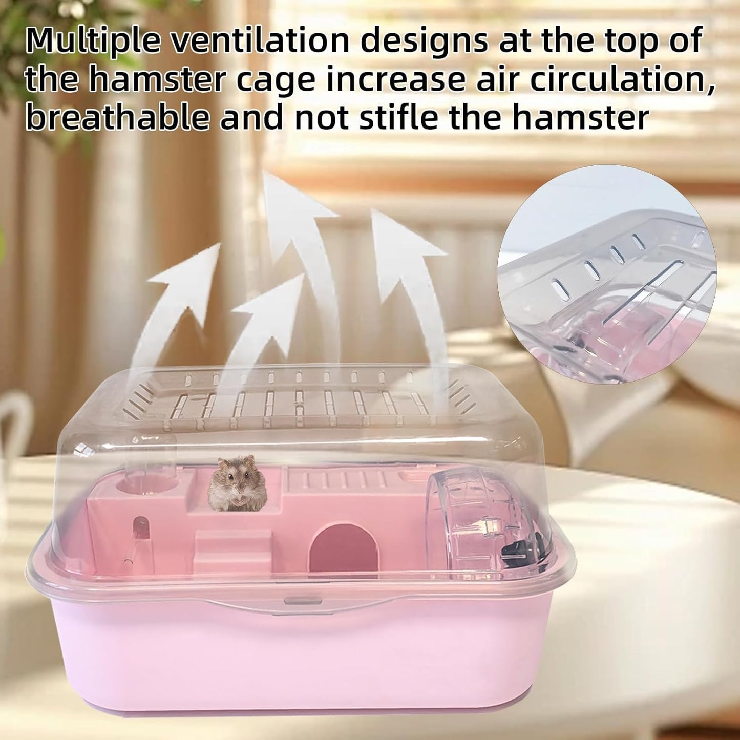 Hamiledyi Small Hamster Cage Clear Plastic Hamster Cage Portable Carrier with Water Bottle Exercise Wheel Bathtub Box Set Toy for Dwarf Baby Hamster (Pink) - Pet Explorer