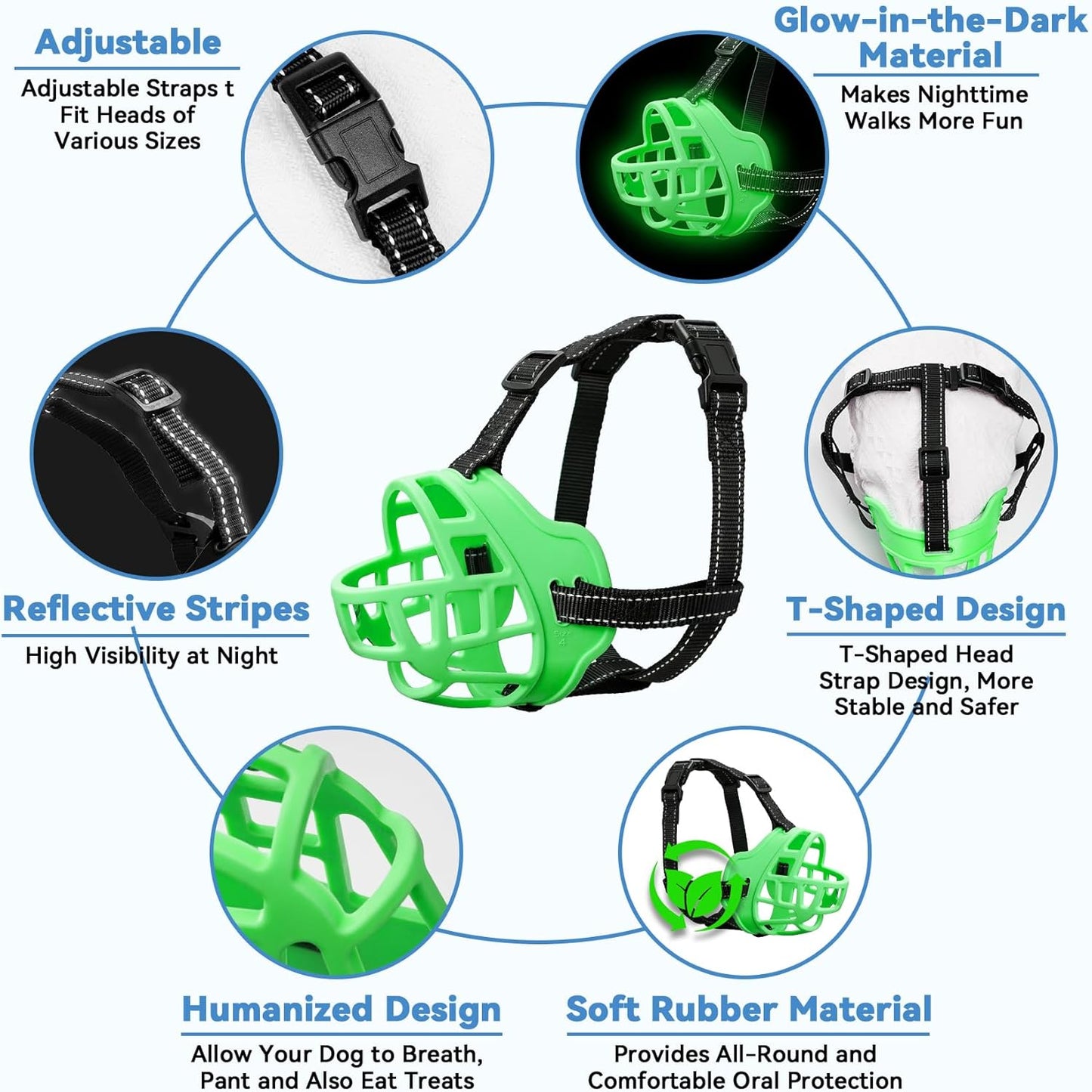 Dog Muzzle for Large Dogs, Breathable Basket Muzzles for Small, Medium and X-Large Aggressive Dog, Allows Panting Drinking, Suitable for Grooming Trimming Training (5, Luminous Green) - Pet Explorer