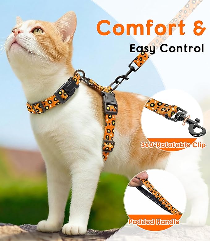 Halypet 2-Pack Cat Harness and Leash Set, Escape Proof 3-in-1 Adjustable Harness for Cats, Soft Lightweight, Easy On & Control for Walking, Travel & Outdoor Use, Vibrant Leopard Orange, Small