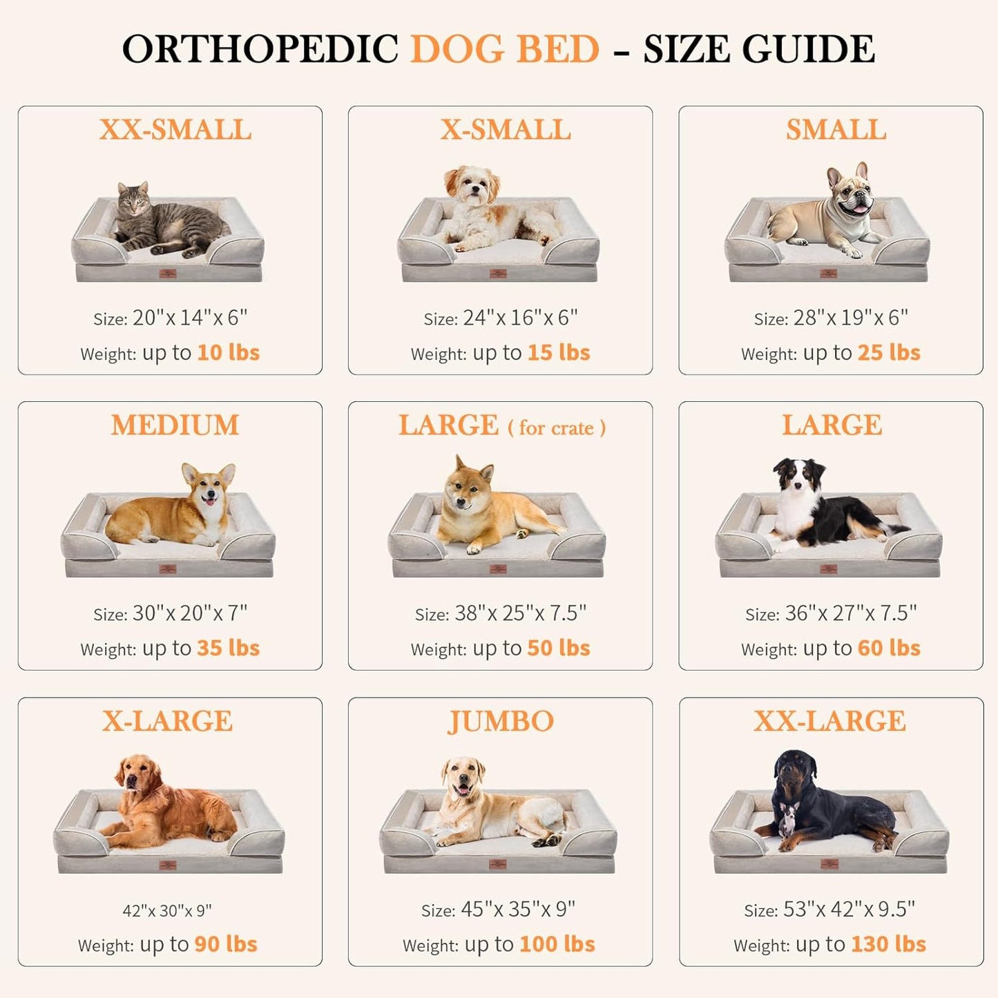 Comfort Expression Small Dog Beds Waterproof Orthopedic Foam Dog Sofa Beds for Medium Dogs Comfy Pet Bed with Washable Removable Cover & Non-Slip Bottom(Small,Beige) - Pet Explorer