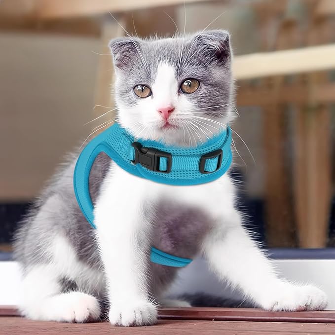 Athena Collection Adjustable Cat Harness with Velcro, Portable Large Sized Cat Vest Harness Breathable Comfy Escape Proof Cat Kitten Harness Pet Supplies for Outdoor Walking Training, Blue