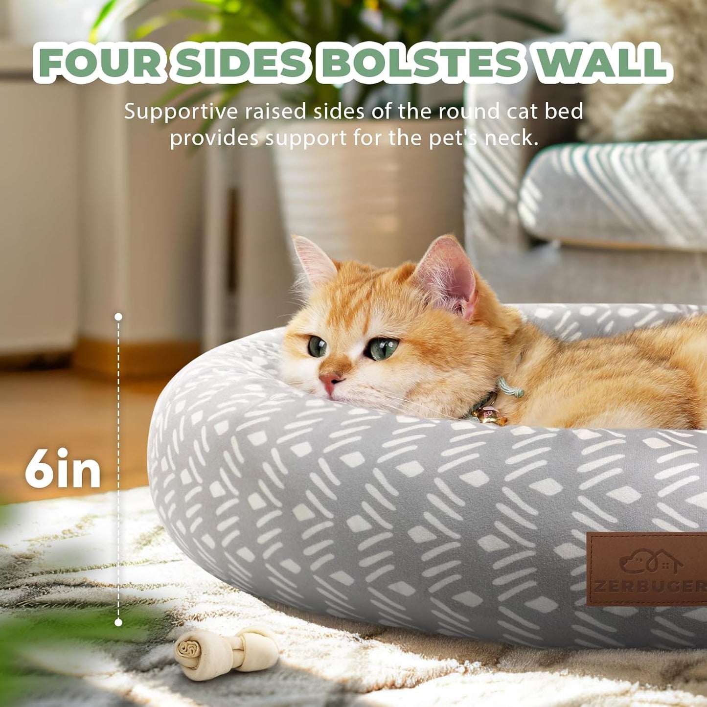 Cat Bed, 20In Dog Beds for Small Dogs, Calming Cat & Dog Beds for Indoor Pets, Pet Beds Comfortable Donut Round Ultra Soft (Grey Pattern, 20.0" L x 20.0" W x 6.5" Th) - Pet Explorer