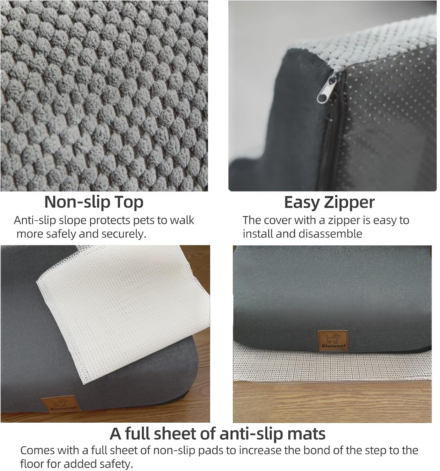 5 Step Pet Stairs Ramp for High Beds Sofas 5-30 Inch with Sturdy Non Slip Waterproof Pads, Machine Washable Cover Indoor Balanced Design for Cats Dogs Small Medium Large XL Pets Grey (Grey, Large, 1) - Pet Explorer