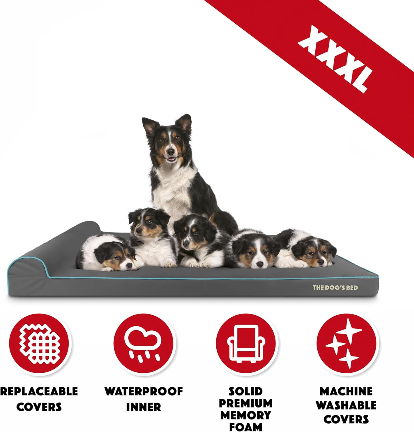 The Dog’s Bed Orthopedic Headrest Dog Bed XXXL Grey/Blue 64x44, Memory Foam, Pain Relief for Arthritis, Hip & Elbow Dysplasia, Post Surgery, Lameness, Veterinary Approved, Waterproof Washable Cover - Pet Explorer