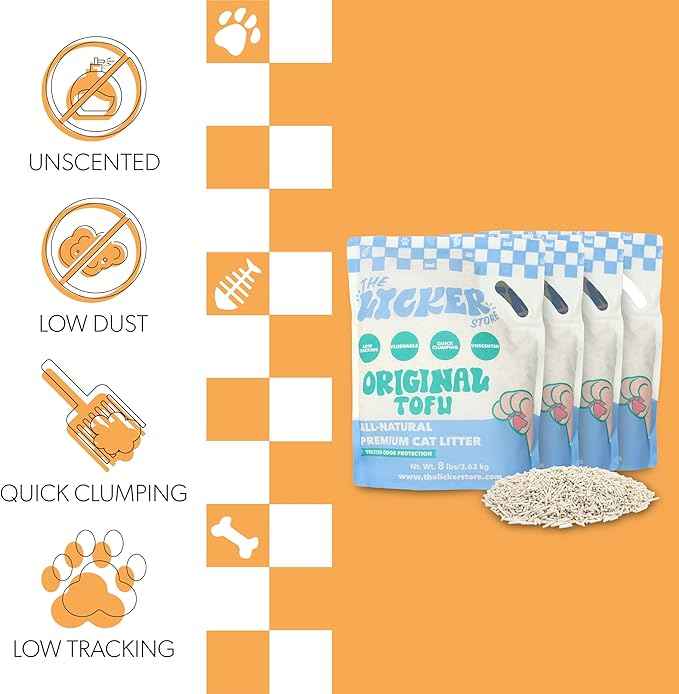 CLR3008A-SET4 Ultra Absorbent Fast Clumping, Flushable, Natural Ingredient, Odor Control, Low Dust and Low Tracking Tofu Cat Litter, 8 LBS x 4 Bags